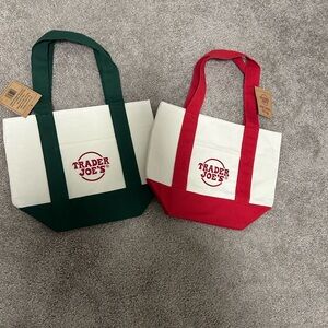 Trader Joe's Mini Canvas Tote Bags Set -Red and Green